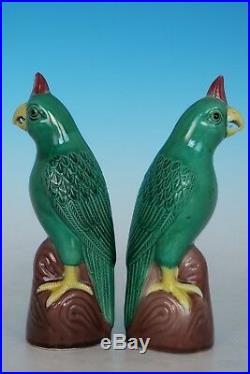 Chinese Beautiful Pair Famille Rose Rare Porcelain Parrot Statues