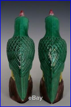 Chinese Beautiful Pair Green Glaze Porcelain Parrot Statues