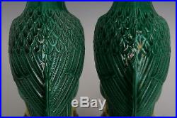 Chinese Beautiful Pair Green Glaze Porcelain Parrot Statues
