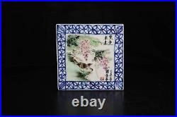 Chinese Blue&White Pastel Porcelain Exquisite Flower Bird Small Table Statue0811