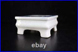 Chinese Blue&White Pastel Porcelain Exquisite Flower Bird Small Table Statue0811