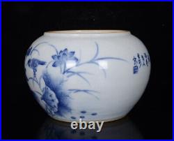 Chinese Blue&whit Porcelain HandPainted Exquisite Flower&Bird Brush Washer 19943