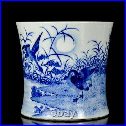 Chinese Blue&whit Porcelain HandPainted Exquisite Flowers&Birds Brush Pot 21518