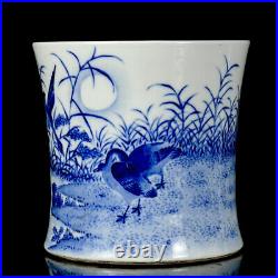 Chinese Blue&whit Porcelain HandPainted Exquisite Flowers&Birds Brush Pot 21518