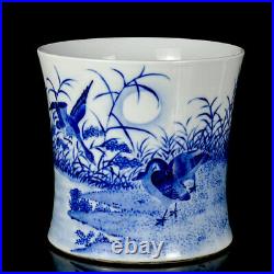 Chinese Blue&whit Porcelain HandPainted Exquisite Flowers&Birds Brush Pot 21518