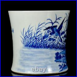 Chinese Blue&whit Porcelain HandPainted Exquisite Flowers&Birds Brush Pot 21518