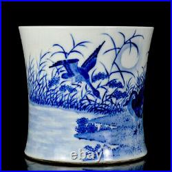 Chinese Blue&whit Porcelain HandPainted Exquisite Flowers&Birds Brush Pot 21518