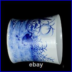 Chinese Blue&whit Porcelain HandPainted Exquisite Flowers&Birds Brush Pot 21518