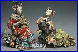 Chinese Ceramic Porcelain Figurine Masterpiece Birds & Flowers Sisters PAIR