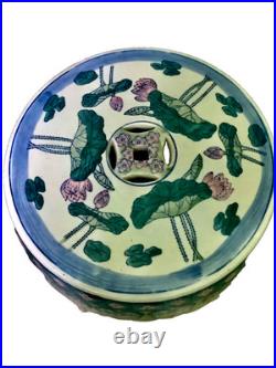Chinese Ceramic Porcelain Garden Stool Pink Blue Green Lotus Motif Lily Pad Bird Chinese Ceramic Porcelain Garden Stool Pink Blue Green Lotus Motif Lily Pad Bird