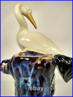 Chinese Color Porcelain Bird Red-crowned crane Tree Brush Pot Pencil Vase Statue