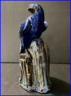 Chinese Export Blue Bird Porcelain Statue Glazed Pottery Figure Qing Dynasty 8H