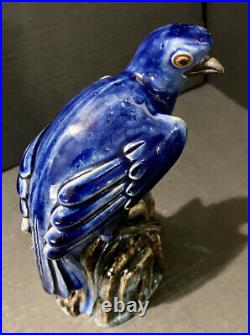Chinese Export Blue Bird Porcelain Statue Glazed Pottery Figure Qing Dynasty 8H
