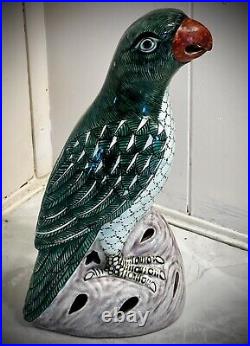 Chinese Export Famille Verte Hand-Painted Ceramic Parrot