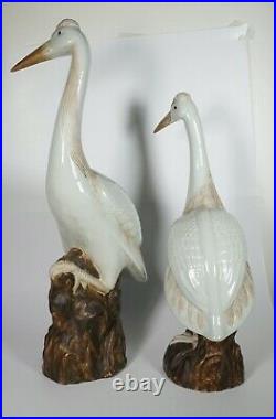 Chinese Export PROC Porcelain Crane Statues Figurine birds in celadon set 2