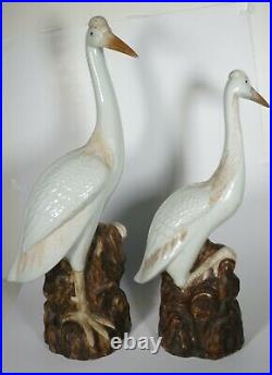 Chinese Export PROC Porcelain Crane Statues Figurine birds in celadon set 2