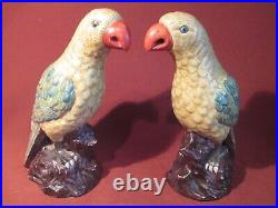 Chinese Export Porcelain Pair Large 10 Famille Verte Parrot Figures