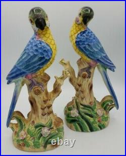 Chinese Export Porcelain Parrot Bird Pair Statute Figurines 11 1/4 H