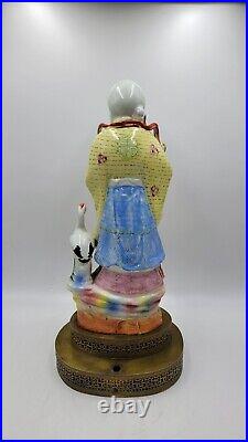 Chinese Famille Porcelain Buddha Statue God of Longevity Shou Lao Figure Read