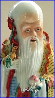 Chinese Famille Rose Shou Lao Immortal Scholar Elder Porcelain Figure Statue