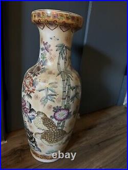 Chinese Floral And Birds Base Beautiful Porcelain 24 Tall 10 Wide Beautiful