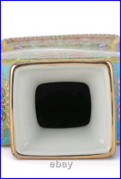 Chinese Green Fan Birds Floral Porcelain Petite Vase-10.25h