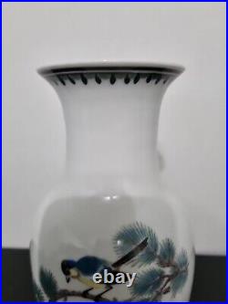 Chinese Hand Painted White Porcelain Vase With Bird On Tree Branch Vtg 8 H