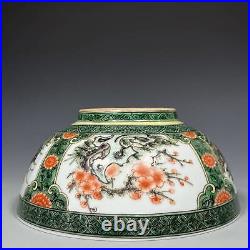 Chinese Multicolored Porcelain Hand Painted Flower Bird Fish Pattern Bowl 12603