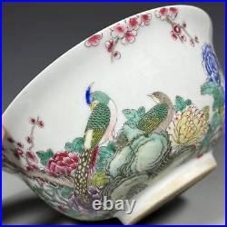 Chinese Pastel Famille Rose Porcelain HandPainted Flower Bird Pattern Bowl 12604