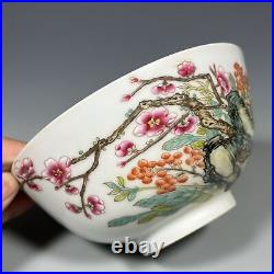Chinese Pastel Porcelain Hand Painted Exquisite Flower Bird Pattern Bowl 10920