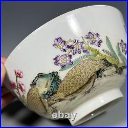Chinese Pastel Porcelain Hand Painted Exquisite Flower Bird Pattern Bowl 10920