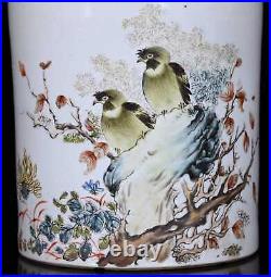 Chinese Pastel Porcelain Hand Painted Flower and Bird Pattern Brush Pot 12470