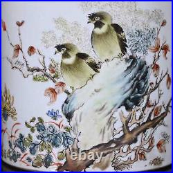 Chinese Pastel Porcelain Hand Painted Flower and Bird Pattern Brush Pot 12470