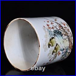 Chinese Pastel Porcelain Hand Painted Flower and Bird Pattern Brush Pot 12470