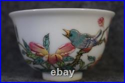 Chinese Pastel Porcelain Hand Painted Flower and Bird Pattern Cup 2553