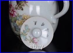 Chinese Pastel Porcelain Hand Painted Flower and Bird Pattern Teapot 20144