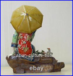 Chinese Porcelain / Ceramic Figurine Oriental Lady Playing Bird