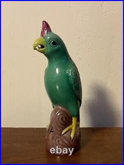 Chinese Porcelain Figure of a Parrot Standing atop Rockwork