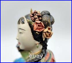 Chinese Porcelain Maiden With Crane Beautiful Woman Figurine 8 tall READ
