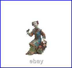 Chinese Porcelain Qing Style Dressing Birds Flower Sitting Lady Figure ws4046