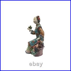 Chinese Porcelain Qing Style Dressing Birds Flower Sitting Lady Figure ws4046