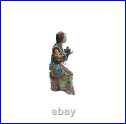 Chinese Porcelain Qing Style Dressing Birds Flower Sitting Lady Figure ws4046