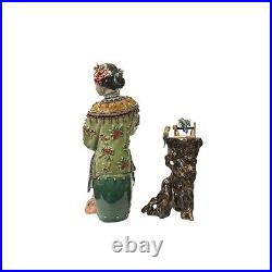 Chinese Porcelain Qing Style Dressing Birds Pedestal Lady Figure ws3699