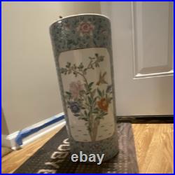 Chinese Porcelain Vase Multi-Color Floral Bird Motif Cylindrical Marked