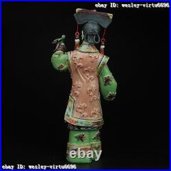 Chinese Pottery Wucai Porcelain Decoration Royal Woman Girl Parrot Bird Statue