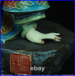 Chinese Pottery Wucai Porcelain Decoration Woman Ladies Girl Parrot Bird Statue