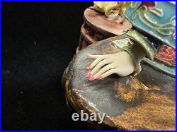 Chinese Pottery Wucai Porcelain Woman Ladies Girl withBird Statue, 9 1/2 Tall
