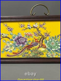 Chinese Red Wood Famille Rose Porcelain peony bird wood Hang a plaque Thangka