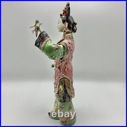 Chinese Shiwan Wucai Porcelain Ceramic Quing Dynasty Lady Holding A Bird/cb