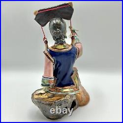 Chinese Shiwan Wucai Porcelain Ceramic Quing Dynasty Lady withBird & Chicks /cb